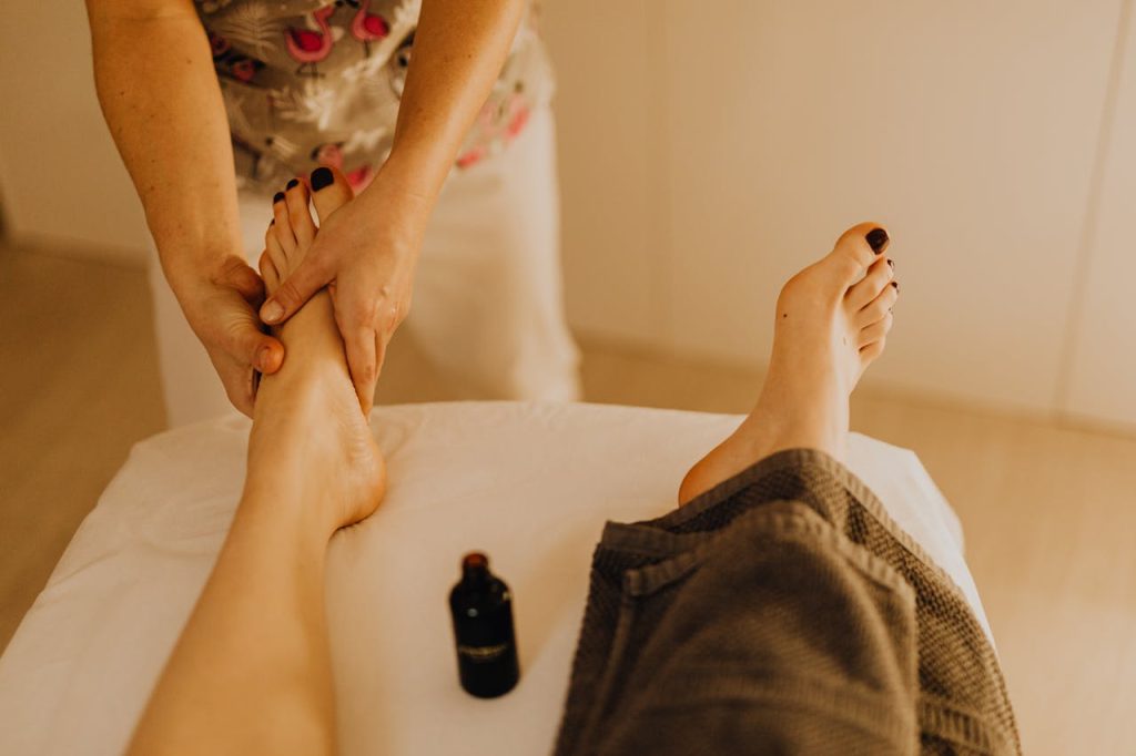 A calming foot massage session promoting relaxation and wellness.