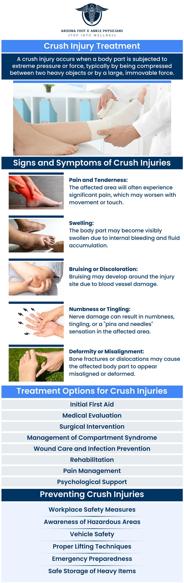 Common questions asked by patients: What is a crush injury? What are the immediate treatments for a crush injury? Can a crush injury cause long-term damage? What are the non-surgical treatments for crush injuries? For more information, contact us or request an appointment online. We are conveniently located at 11390 E. Via Linda, Ste 102, Scottsdale, AZ 85259. We serve patients from Scottsdale AZ, Fountain Hills AZ, Paradise Valley AZ, Carefree AZ, Rio Verde AZ, and surrounding areas.