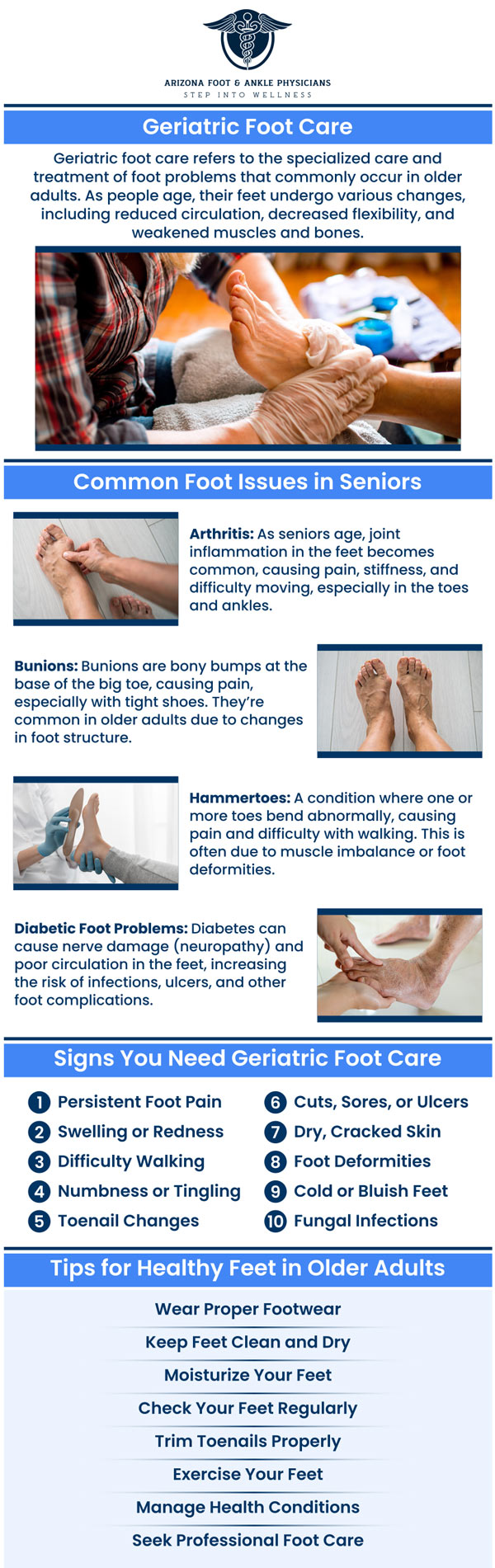 Common questions asked by patients: What is geriatric foot care? Why is foot care important for seniors? How often should seniors visit a podiatrist for foot care? How does diabetes affect foot health in seniors? For more information, contact us or request an appointment online. We are conveniently located at 11390 E. Via Linda, Ste 102, Scottsdale, AZ 85259. We serve patients from Scottsdale AZ, Fountain Hills AZ, Paradise Valley AZ, Carefree AZ, Rio Verde AZ, and surrounding areas. Common questions asked by patients: What is geriatric foot care? Why is foot care important for seniors? How often should seniors visit a podiatrist for foot care? How does diabetes affect foot health in seniors? For more information, contact us or request an appointment online. We are conveniently located at 11390 E. Via Linda, Ste 102, Scottsdale, AZ 85259. We serve patients from Scottsdale AZ, Fountain Hills AZ, Paradise Valley AZ, Carefree AZ, Rio Verde AZ, and surrounding areas.