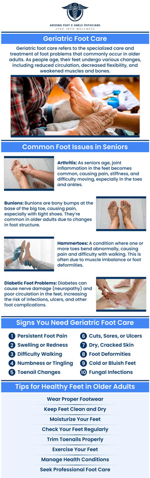 Common questions asked by patients: What is geriatric foot care? Why is foot care important for seniors? How often should seniors visit a podiatrist for foot care? How does diabetes affect foot health in seniors? For more information, contact us or request an appointment online. We are conveniently located at 11390 E. Via Linda, Ste 102, Scottsdale, AZ 85259. We serve patients from Scottsdale AZ, Fountain Hills AZ, Paradise Valley AZ, Carefree AZ, Rio Verde AZ, and surrounding areas. Common questions asked by patients: What is geriatric foot care? Why is foot care important for seniors? How often should seniors visit a podiatrist for foot care? How does diabetes affect foot health in seniors? For more information, contact us or request an appointment online. We are conveniently located at 11390 E. Via Linda, Ste 102, Scottsdale, AZ 85259. We serve patients from Scottsdale AZ, Fountain Hills AZ, Paradise Valley AZ, Carefree AZ, Rio Verde AZ, and surrounding areas.